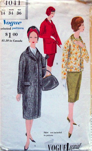 Vogue patroon voor een Chesterfield jas, 1959 via Vintage Pattern Wiki en thedreamstress.com